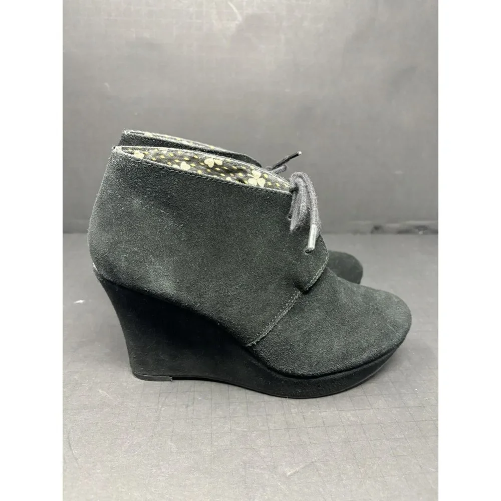 Lucky Brand Womens‎ Size 8 Black Suede Lace Up Wedge Heel Ankle Boots